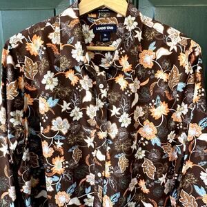 NWOT Lands End No Iron Supima Button Front Shirt Sz 16 Autumn Floral Office